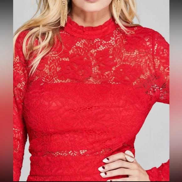 NWT Marciano Red Hot ❤️ SARAH CORDED LACE RUFFLE DRESS - Picture 4 of 10